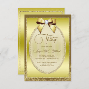 Eleganter Goldschmuck Bow & Glitzer Geburtstag Einladung