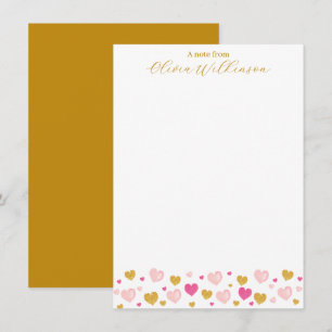 Eleganter Goldschrift Name Wasserfarben-Herzen Mitteilungskarte