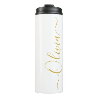 Eleganter Goldschrift-Olivia-Name-Weißer Tumbler Thermosbecher