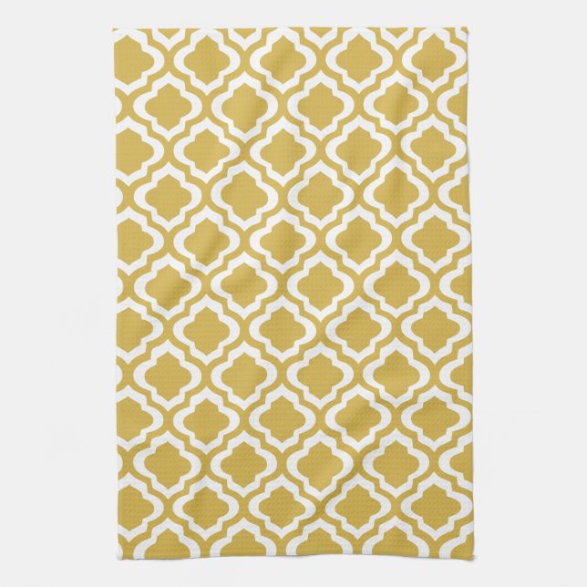 Eleganter Goldsenf-Marokkaner Quatrefoil Klee Handtuch (Vertikal)