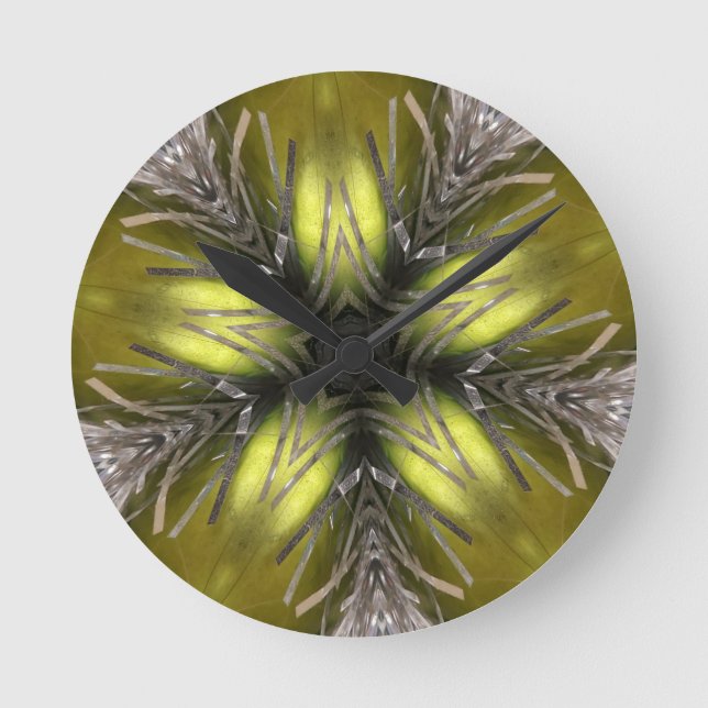 Eleganter Goldsilber-Kaleidoskop-Weihnachtsstern Runde Wanduhr (Vorderseite)