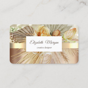 Eleganter Goldstreifen Boho Blumen Visitenkarte