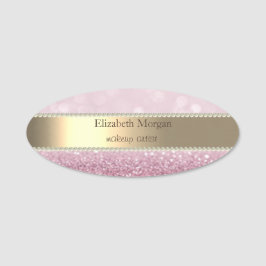 Eleganter Goldstreifen, Glitzer Bokeh, Perlen Namensschild