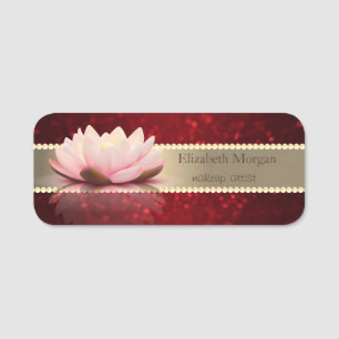 Eleganter Goldstreifen, roter Bokeh, Perlen, Lotus Namensschild