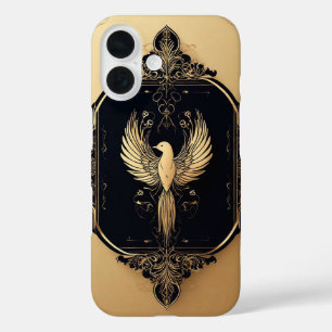 Eleganter Goldvogel in aufwendigem Vintage-Rahmen iPhone 16 Hülle