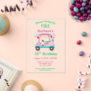 Eleganter Golf Cart zum 55. Geburtstag für Frauen Acryleinladungen