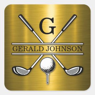 Eleganter Golf Monogr... Quadratischer Aufkleber