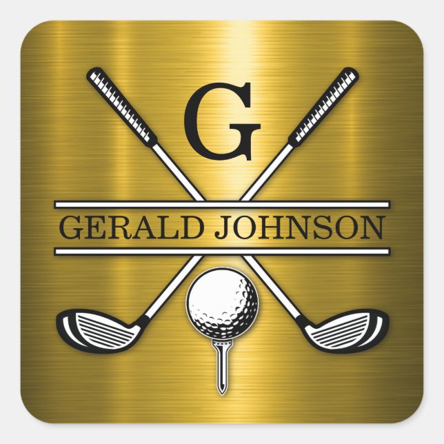 Eleganter Golf Monogr... Quadratischer Aufkleber (Vorderseite)