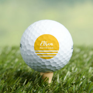Eleganter Golfer Name mit 3 Streifen auf Gelb Golfball