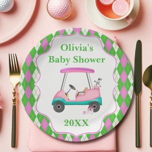 Eleganter Golfwagen bereit für Baby-Party  Pappteller