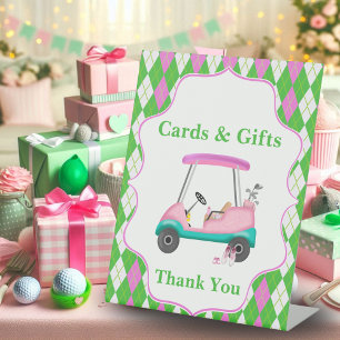 Eleganter Golfwagen bereit für Baby-Party Sockelschild