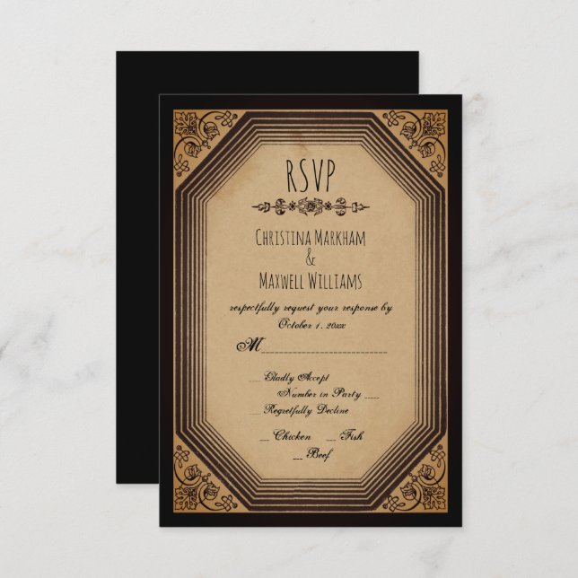 Eleganter Gothic Deko Frame Cornices Wedding RSVP  Einladung (Vorne/Hinten)
