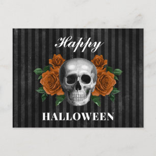 Eleganter Gothic Orange Blumenschädel Frohes Hallo Postkarte