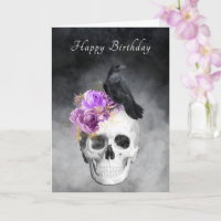 Eleganter Gothic Skull Rabe Lila Rosen Geburtstag