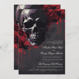 Eleganter Gothic Skull & Rose Hochzeit Einladung