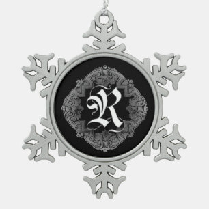 Eleganter gothischer Anfangsbuchstabe R-Schneefloc Schneeflocken Zinn-Ornament