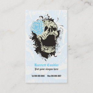 Eleganter gothischer Grunge-Totenkopf & blaue Rose Visitenkarte