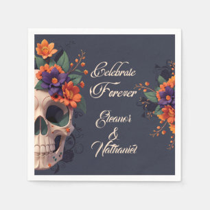 Eleganter gotischer 3D-Blumenschädel-Cocktail Serviette