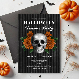 Eleganter gotischer floraler Totenkopf-Dinnerparty Einladung