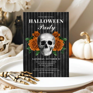 Eleganter gotischer floraler Totenkopf Halloween Einladung