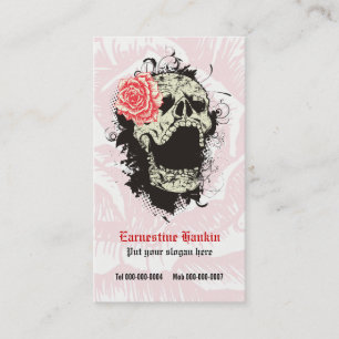Eleganter gotischer Grunge-Totenkopf & rote Rose i Visitenkarte