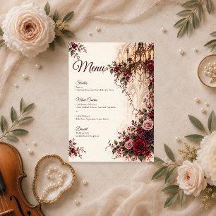 Eleganter gotischer Kronleuchter-Hochzeit Menükarte
