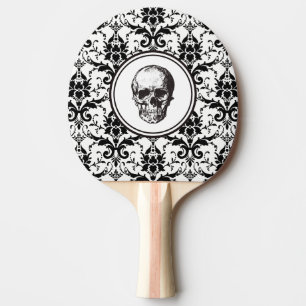 Eleganter gotischer schwarzer Schädeldamask Tischtennis Schläger