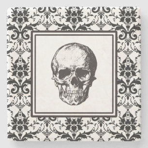 Eleganter gotischer schwarzer und weißer Totenkopf Steinuntersetzer