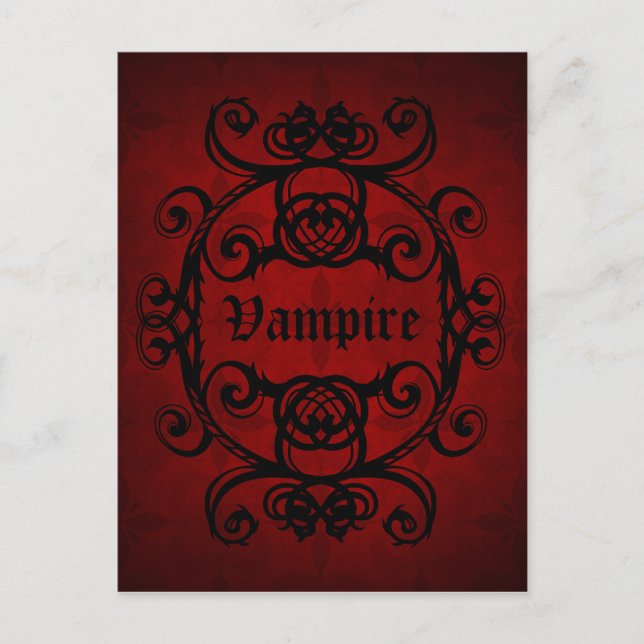 Eleganter gotischer Vampirsdamast rot und schwarz Postkarte (Vorderseite)