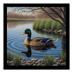 Eleganter Graceful Mallard auf einem ruhigen Lands Poster