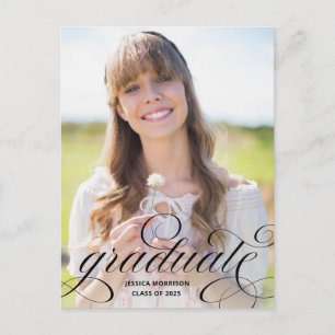 Eleganter Graduate Black Script Foto Abschluss Postkarte
