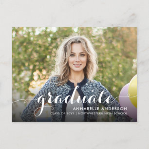 Eleganter Graduate Girly Script Foto Abschluss Ankündigungspostkarte