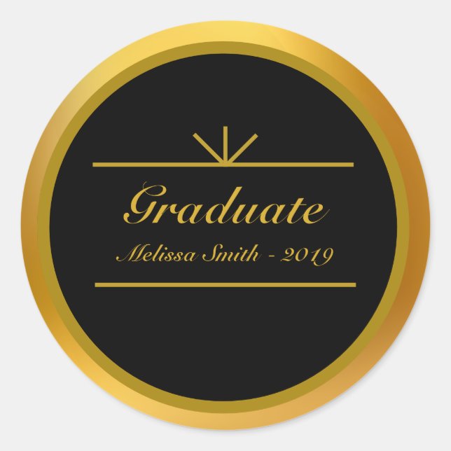 Eleganter Graduate Gold & Black Sticker (Vorderseite)