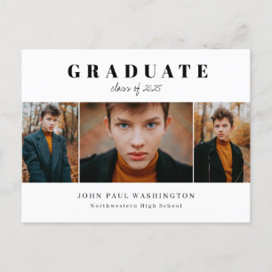 Eleganter Graduate Modern Simple 3 Foto Abschluss Ankündigungspostkarte
