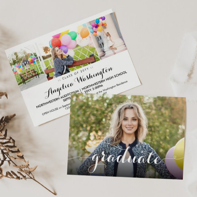 Eleganter Graduate Modernes Skript 4 Foto Abschlus Ankündigung (Von Creator hochgeladen)