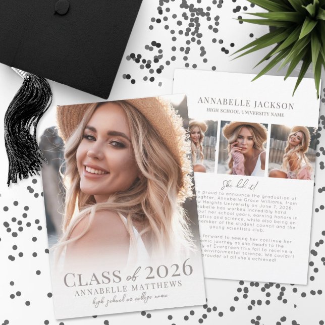 Eleganter Graduate Simple Foto Collage Abschluss Ankündigung (Elegant Graduate Simple Photo Collage Graduation Announcement)