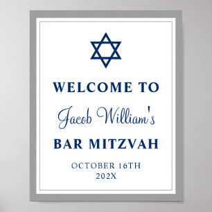 Eleganter Grau und Navy Blue Bar Mitzvah Willkomme Poster