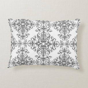 Eleganter Grau-Weißer Blumen-Damask im Vintage-Sti Dekokissen