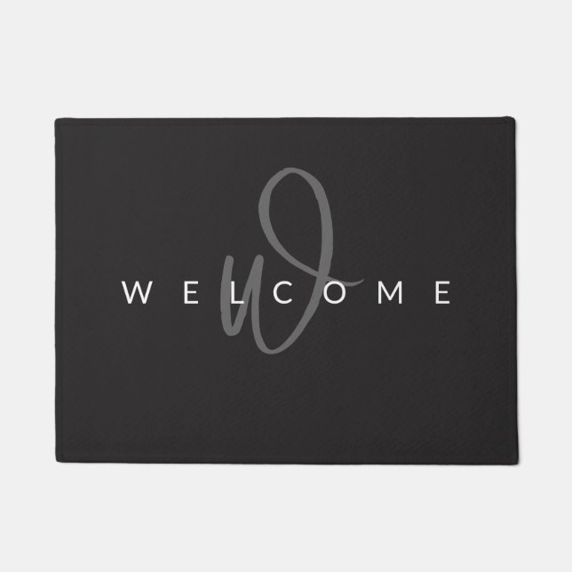 Eleganter, grau-weißer Name für Monogramm-Skripte Fußmatte (Vorderseite)