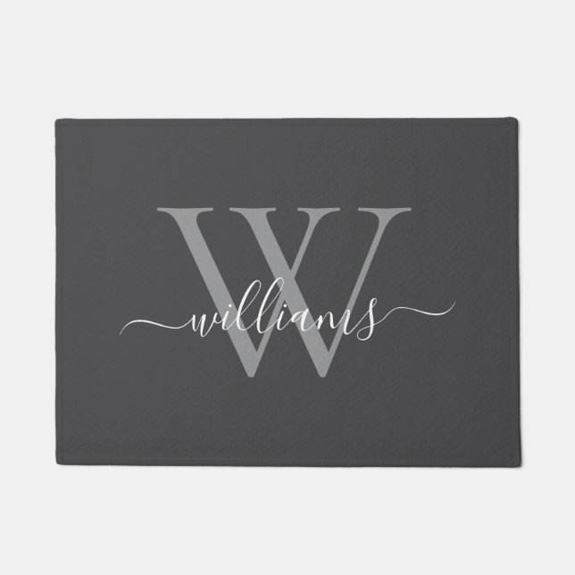 Eleganter, grau-weißer Name für Monogramm-Skripte Fußmatte (Vorderseite)