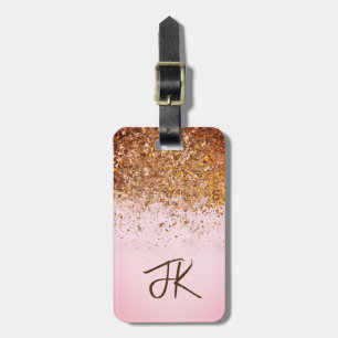 Eleganter Graue und goldener Glitzer Mit Monogramm Gepäckanhänger