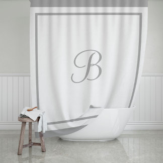 Eleganter Grauer Border Script Monogram Letter Duschvorhang