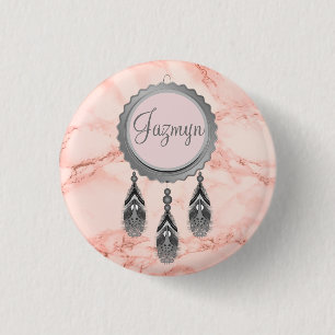 Eleganter Grauer Dreamcatcher auf rosafarbenem Mar Button