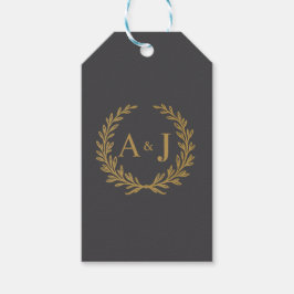 Eleganter grauer Gold-Lorbeerkranz-Monogramm-Hochz Geschenkanhänger