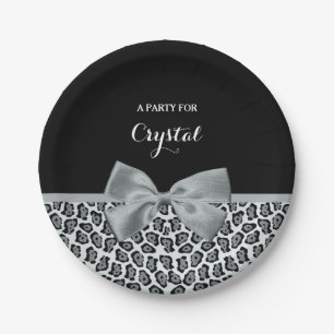 Eleganter Grauer Jaguar Print Hübsch Name Silberb Pappteller