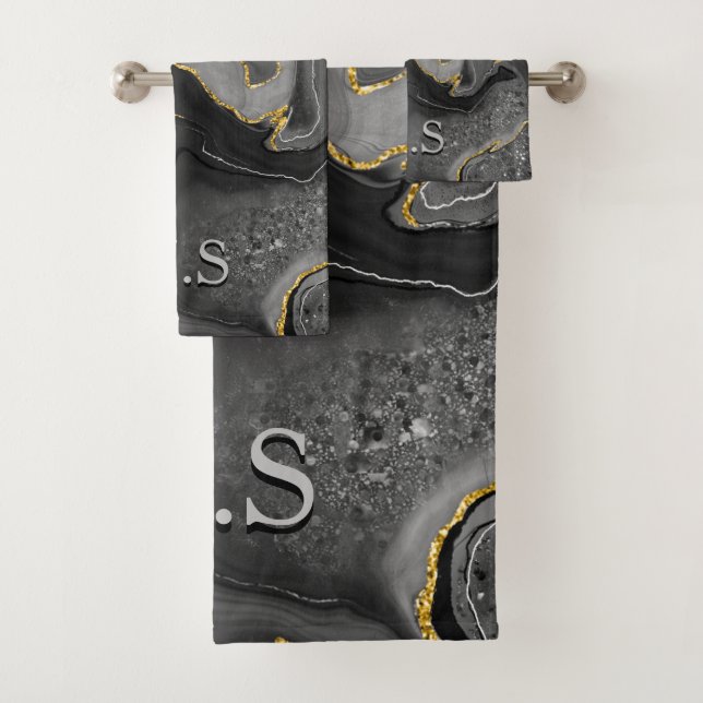 Eleganter grauer Marmor Imitat Gold Glitzer Badhandtuch Set (Insitu)