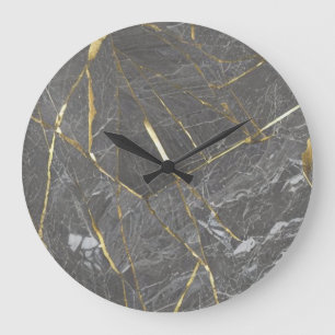 Eleganter grauer Marmor und goldene Lines Wall Uhr