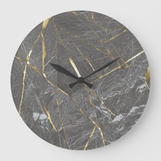 Eleganter grauer Marmor und goldene Lines Wall Uhr (Vorderseite)