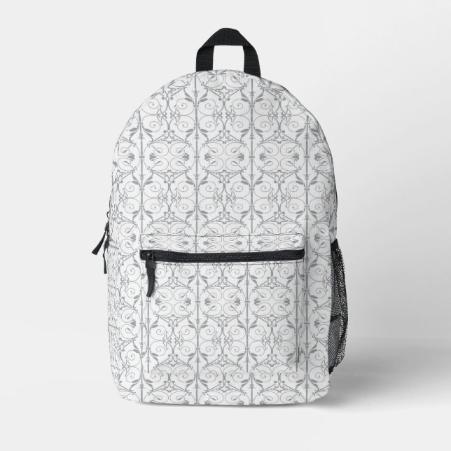 Eleganter grauer Rucksack mit Scroll-Muster (Vorderseite)