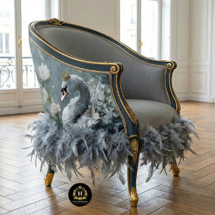 Eleganter Grauer Schwan Goldene Krone Florale Deco Seidenpapier